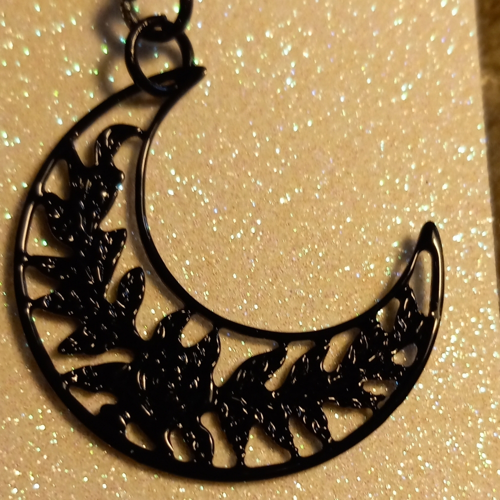 Handcrafted Pretty Black Moon Pierced Dangle Earrings - Picture 2 of 4